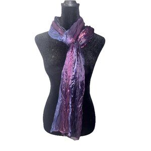 Vintage Crinkle Crushed Rectangle Scarf Long Ombré Purple Pink Blue Deep